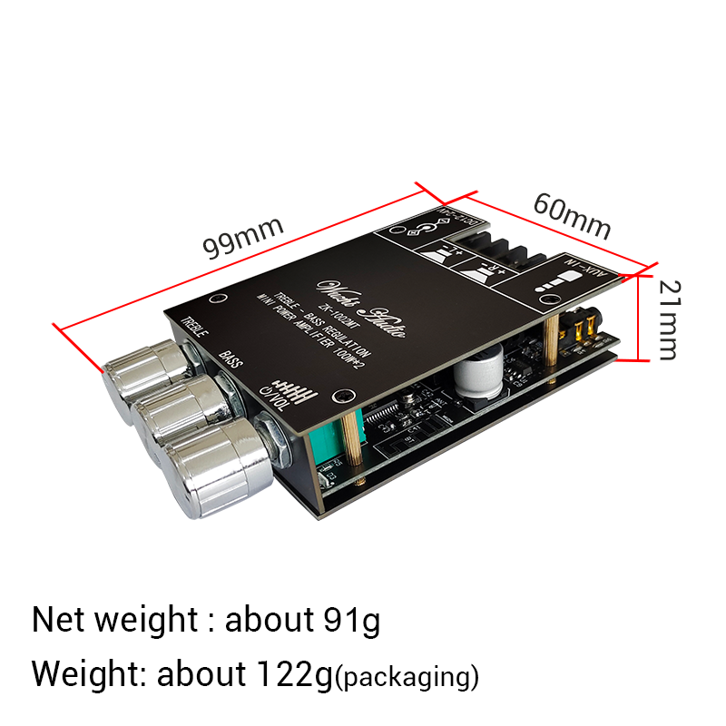 ZK-1002MT 2x100W Bluetooth 5.0 Subwoofer Amplifier Board Power Audio Stereo Amplifier Board AUX Bass Treble AMP Home Theater