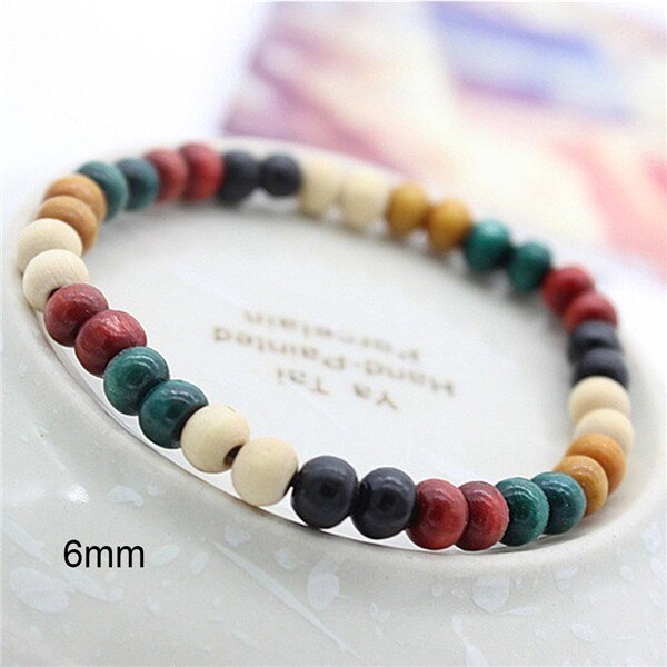 Pulsera con cuentas de madera Natural para hombre y mujer, joyería de cuentas de Chakra de 6/8mm, joyería de palabras de Buda para hombre y mujer #280518: 6MM Colorful