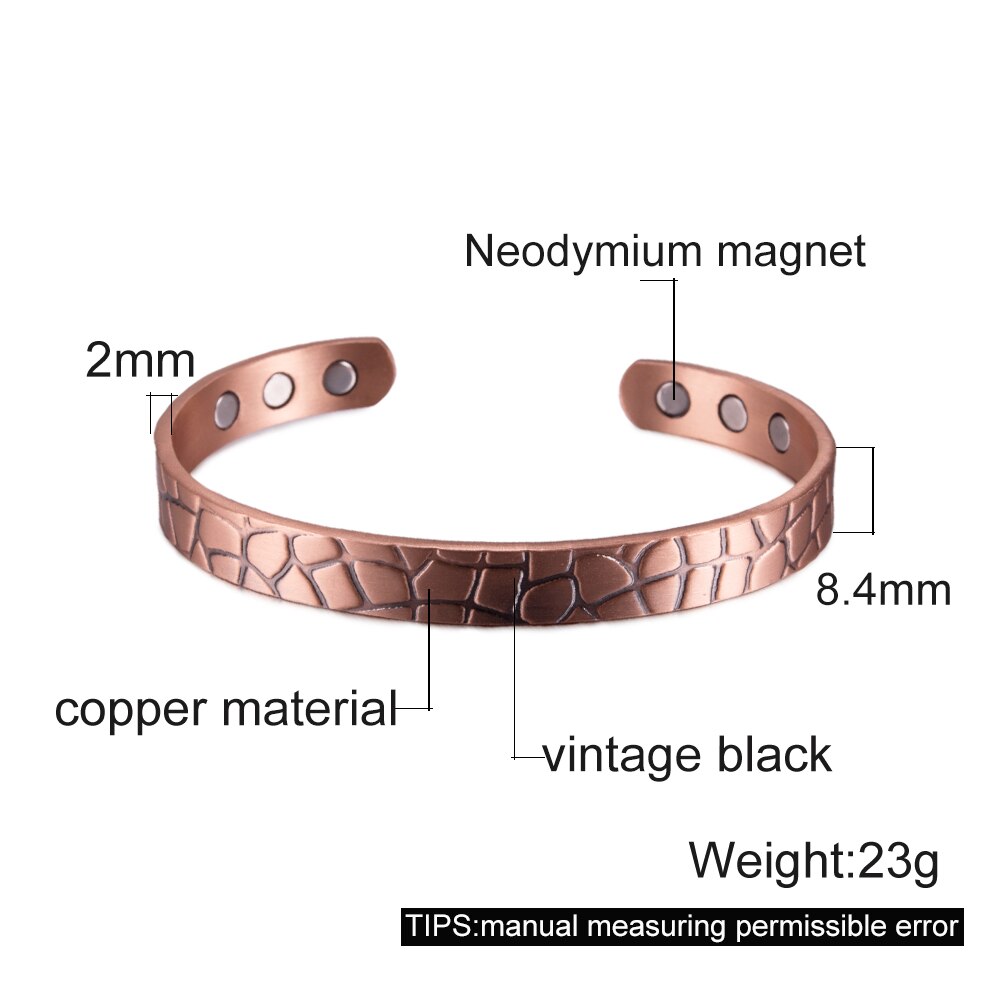 Pure Copper Magnetic Bracelet Benefits 8.3mm Adjustable Cuff Copper Magnetic Bracelet Arthritis Pain Relief Energy Bracelet Men