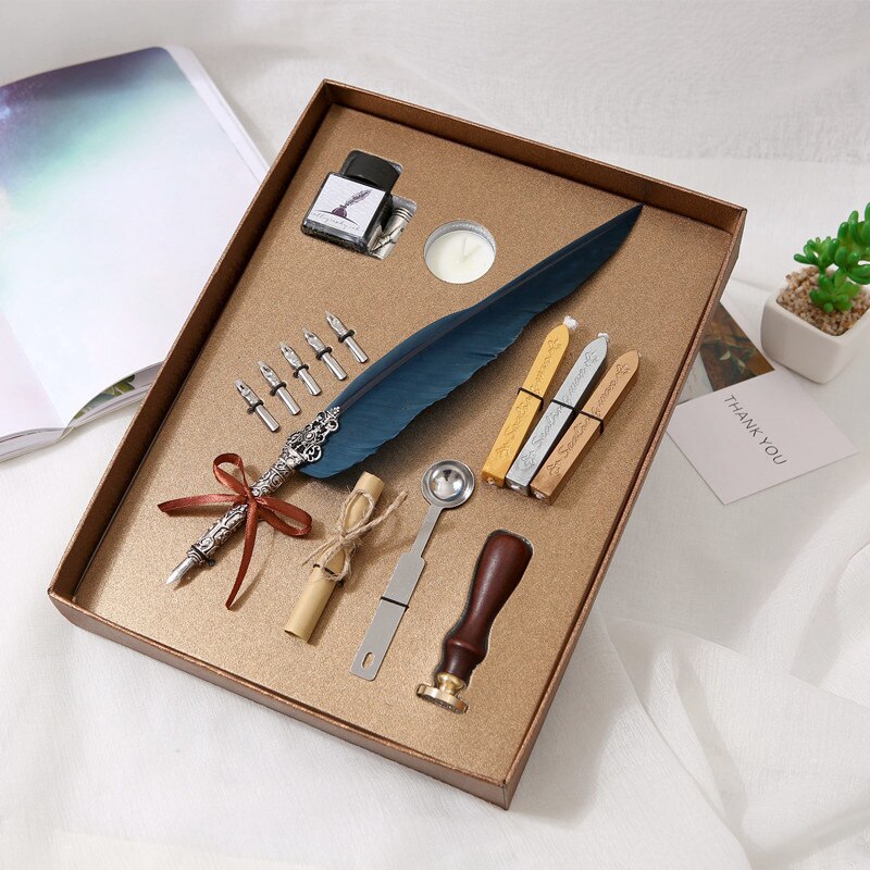 Pluma de pluma antigua clásica de 10 estilos, pluma de escribir de Metal con caja de bonita, de Navidad y boda, pluma estilográfica: Luxury suit - G