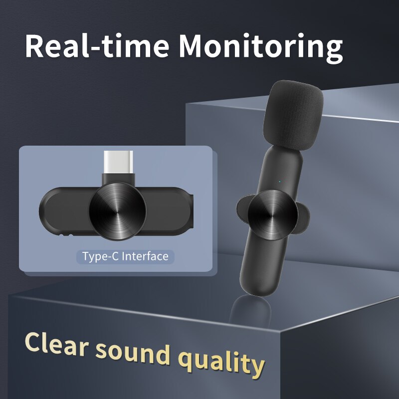 Wireless Lavalier Microphone Portable Rechargeable Mini Mic Audio Video Recording for IOS Android Live Broadcast