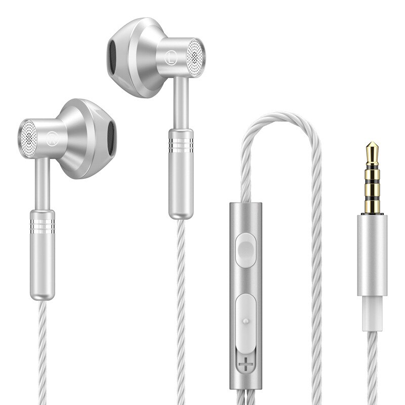 EARDECO-auriculares estéreo 9D con micrófono, audífonos con cable, intrauditivos, auriculares de graves, Auriculares deportivos con cable: Plata