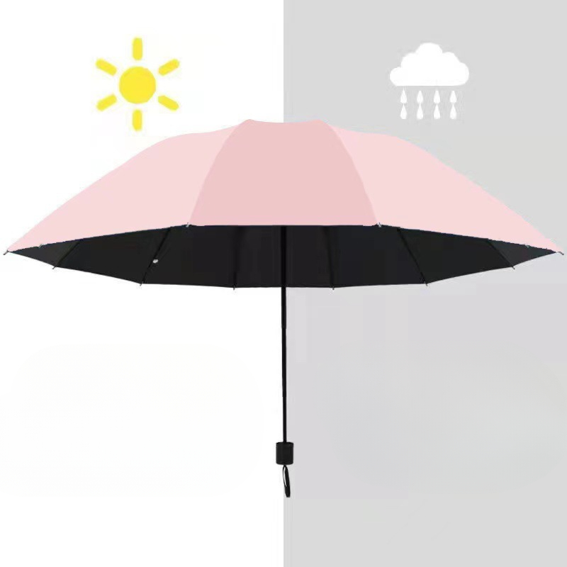 Paraguas plegable extra grande con doce varillas, tela resistente al viento y a la lluvia, adecuada tanto para días soleados como lluviosos, fácil de llevar: Negro