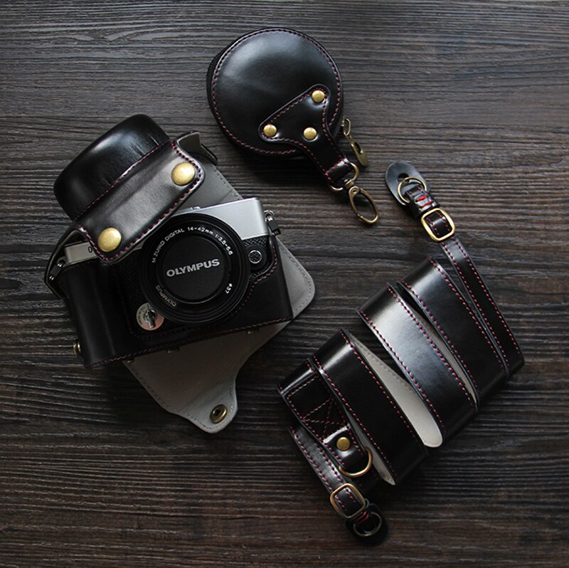 Olympus – étui en cuir PU pour appareil photo, sac de luxe pour objectif 14-42mm, ouverture de la batterie avec sangle: E-P7 Black