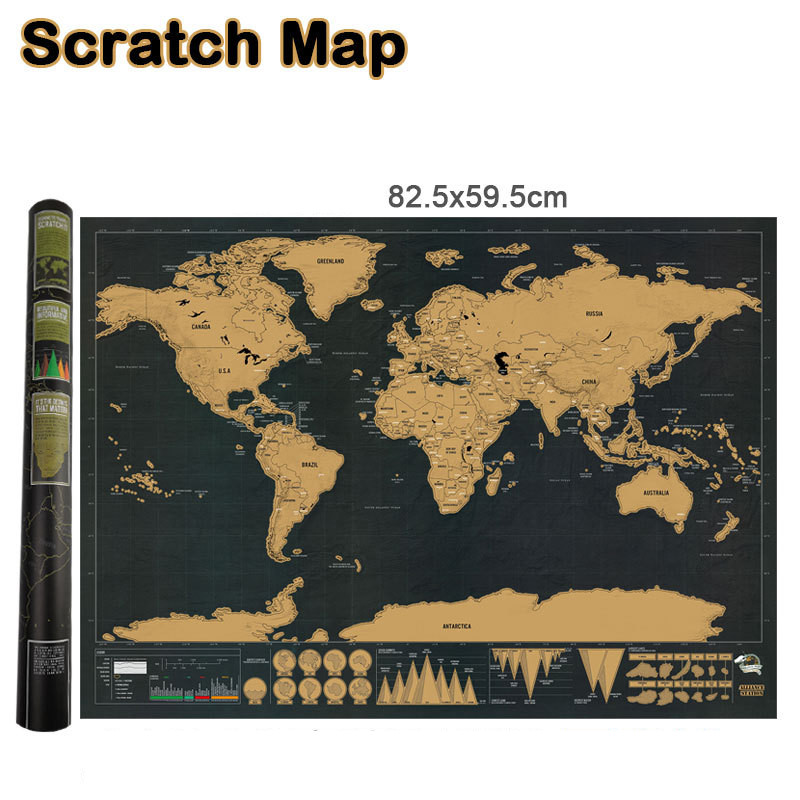 82.5X59.4 cm Deluxe Black Scratch Off Wereldkaart Zwart Kaart Scratch Beste Decor School Kantoorbenodigdheden Supplies Muur stickers