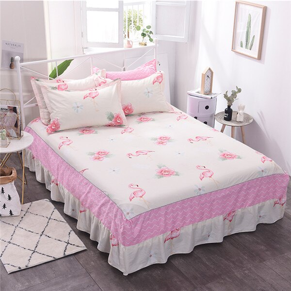 Witte streep Cartoon forest100 % katoen Bed rok Bloemen en vogels print sprei twin volledige koningin schattige postaral prinses stijl: style2 / 120x200cm bed