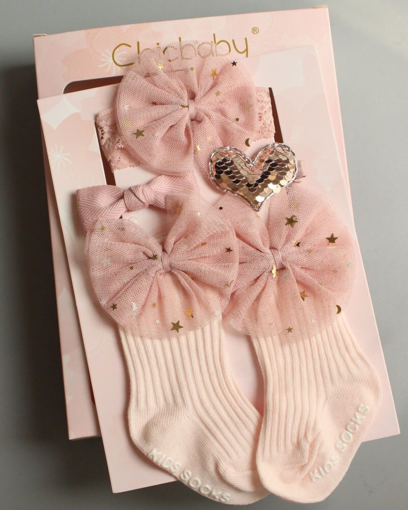 Neugeborenen-mädchen-socken + haarband-einstellen, prinzessinnen-krippensocken mit spitze und blumenmuster, baumwollsocken, haarspangen, prinzessin für kleinkinder, 0-2t stück: 07