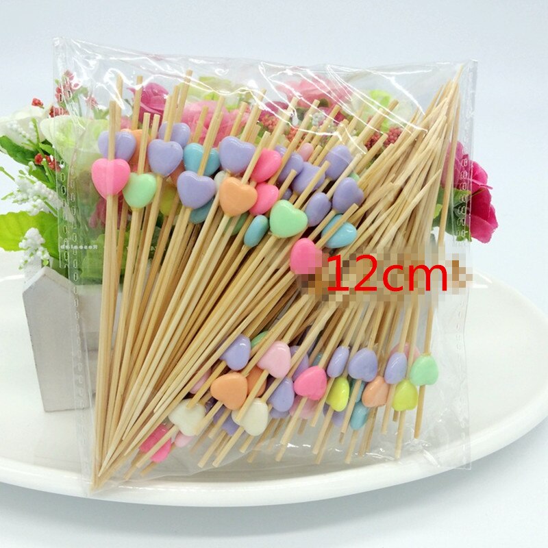 XUNZHE 12Cm Disposable bamboo / color acrylic Cocktail Drink Stirring Sticks Food Dessert Picks Fruit Fork postre accessories: 4