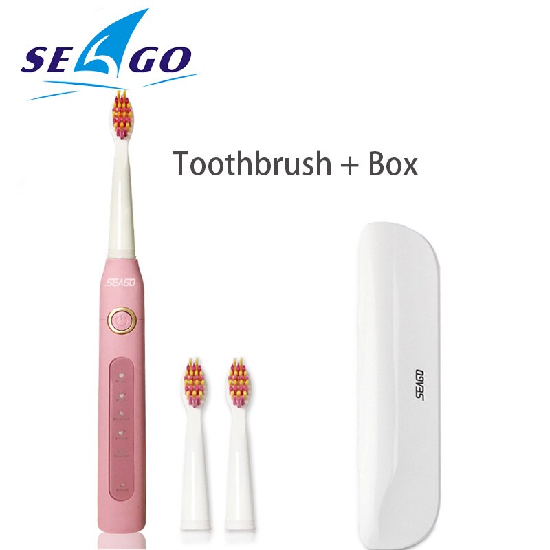 Seago Sonic Toothbrush Electric USB Rechargeable Waterproof Replacement Brush Head Best: pink with box
