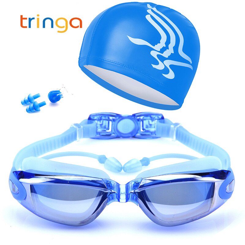 Svømmebriller voksen svømmebriller vandtæt dragt hd anti-fog 100%  uv justerbare svømmebriller til bassiner