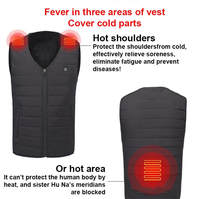 Gilet Chauffant Homme Femme - 9 Zones Chauffantes, 3 Températures, USB Rechargeable - Parfait Pour Moto, Randonnée, Hiver