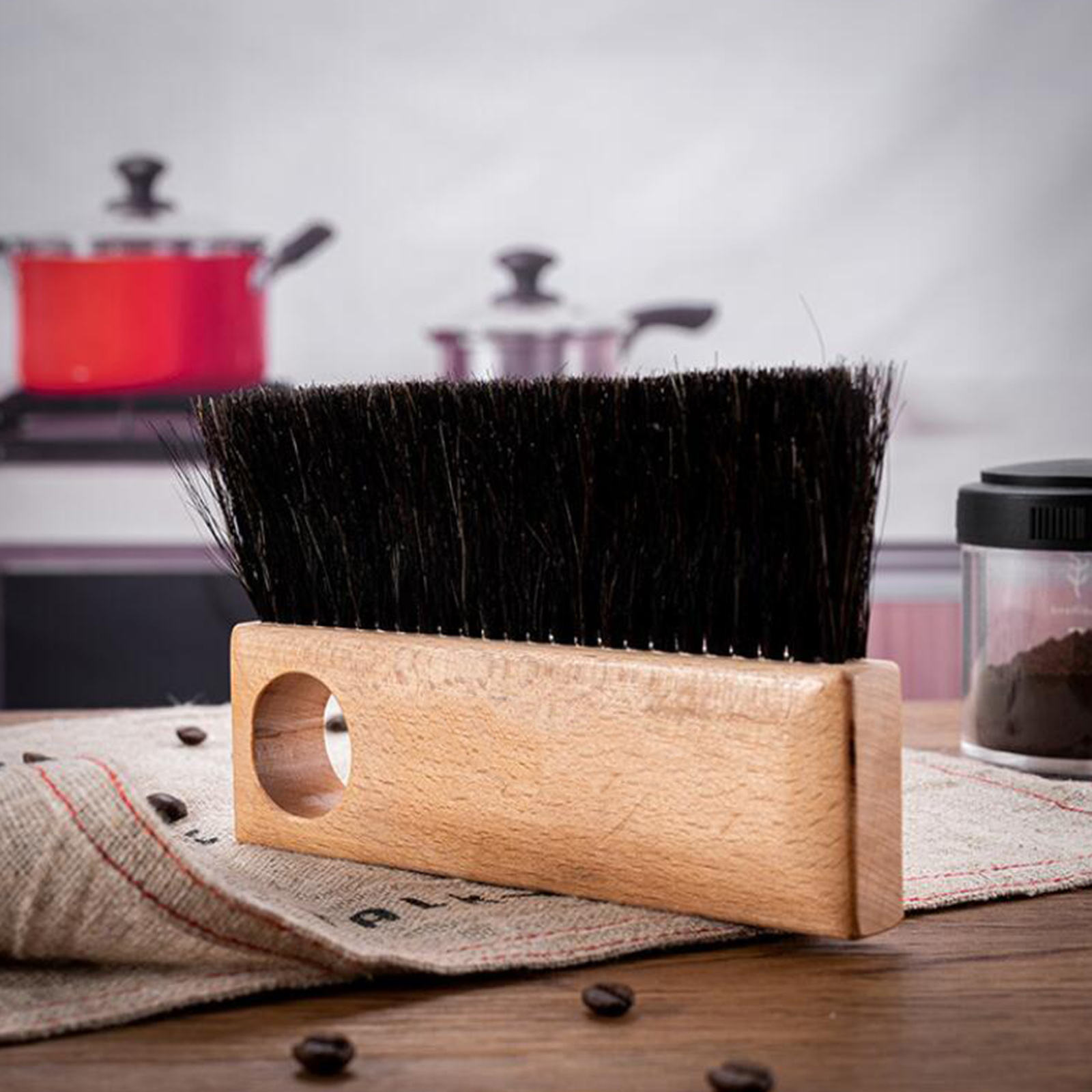 Coffee Grinder Cleaning Brush with Wood Handle, Easy to Clean: Rectangle wih Hole