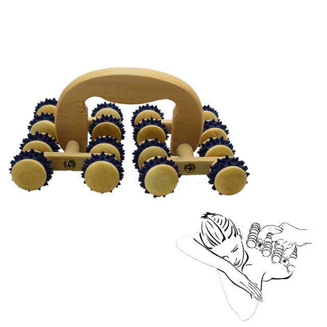 Rouleau à roulettes en bois à 16 roues, boule de massage pour le dos et le corps, outil de relaxation sain, en forme de roue: Blue