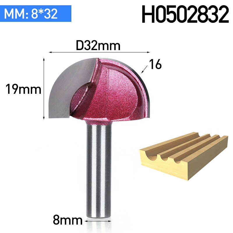 HUHAO 1pc Shank 8mm Radius Round Grooving Cove Box Bit CNC Round Nose Router Bits For Wood Industrial Grade Woodworking Endmill: 8x32mm
