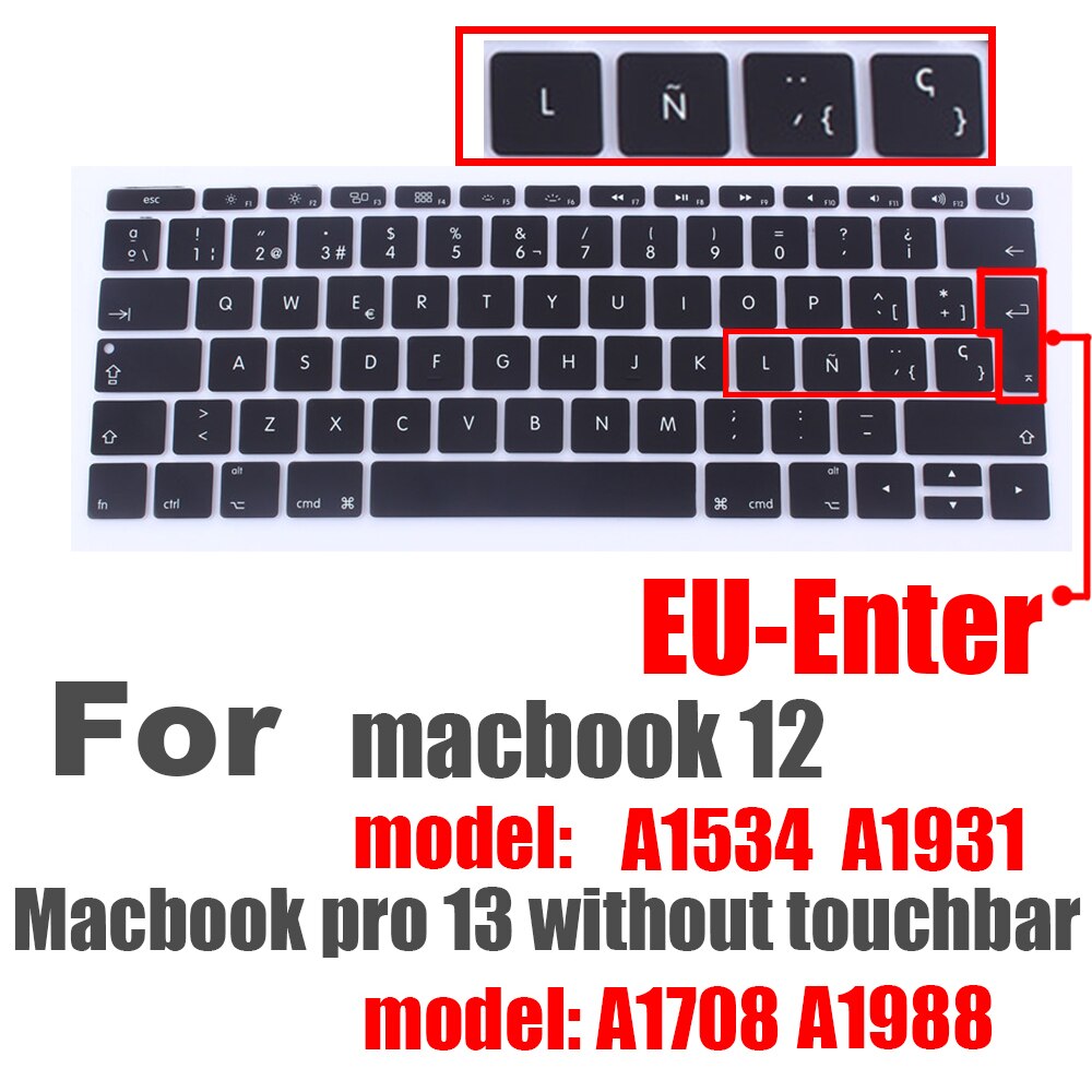 Hiszpański Laptop kolor silikonowa klawiatura pokrywa dla macbook pro13 A1708 A1988 12 &quot;retina A1534 A1931 folia ochronna klawiatura przypadku: EU Spanish black
