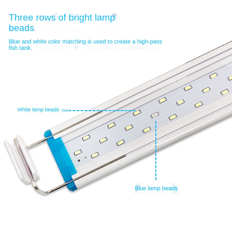 Aquarium-LED-Licht, superschlank, für Aquarien, Wasserpflanzen, Wachstumsbeleuchtung, wasserdicht, helle Clip-Lampe, blaue LED, 18–75 cm, für Pflanzen, 220 V