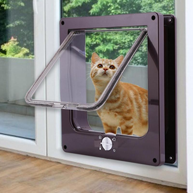 Lucka för hund katt kattunge 4 -vägs låsbar säkerhetsvalpgrind tillbehör till hund katt dörrgrind 27 x 23 x 5cm
