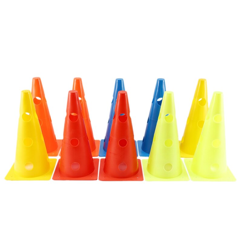Hot ad -12 inch color perforated plastic cones 10 pack set - soccer, football, basketball, agile drill training venue mark with