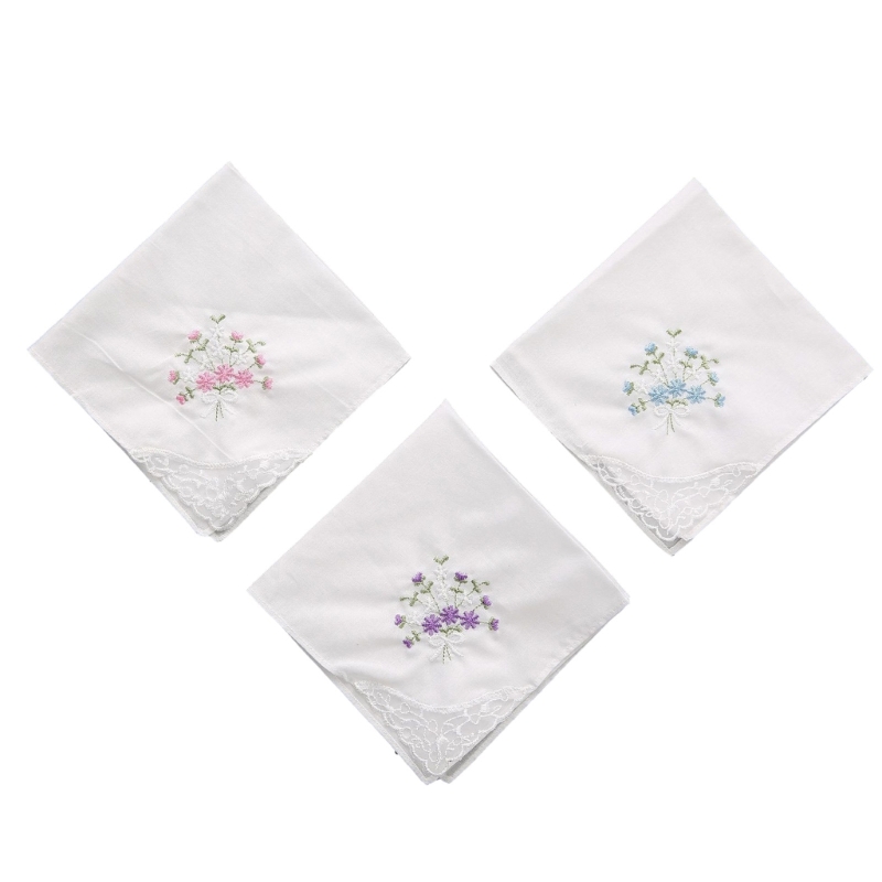 Cotton Ladies Handkerchiefs Vintage Floral Lace Edging Wedding Party Hanky: green