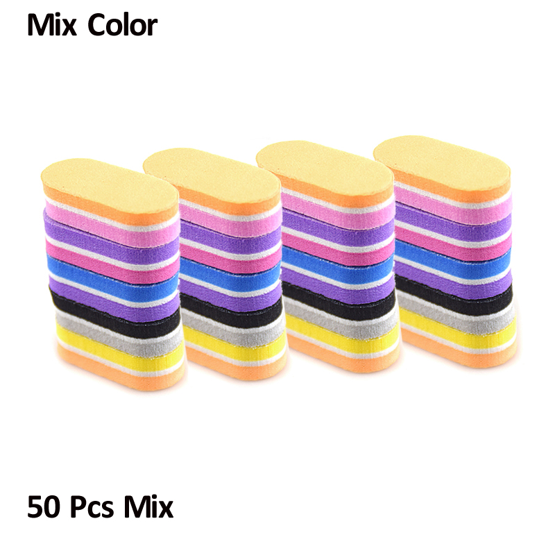 Mini éponge à ongles couleur dongle, bloc tampon, ponçage, lime, outils de pédicure et manucure, Gel, accessoires pour ongles, 50 pièces: Mix Color