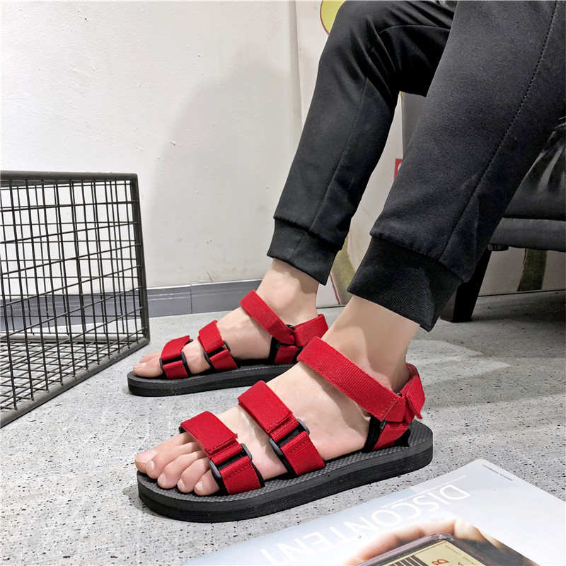 Sandalen heren schoenen zomer strand gladiator heren outdoor sandalen heren schoenen slippers slippers plat grote maat 45 46: Rood / 6.5