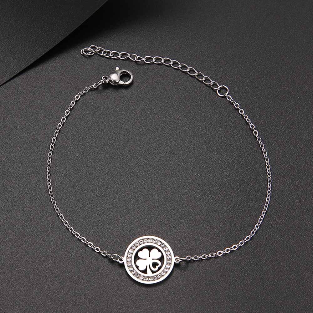 CACANA – Bracelet rond en acier inoxydable pour femmes, couleur or, bijoux en cristal, trèfle de cœur d'amour, de fiançailles, 316L: Silver Color