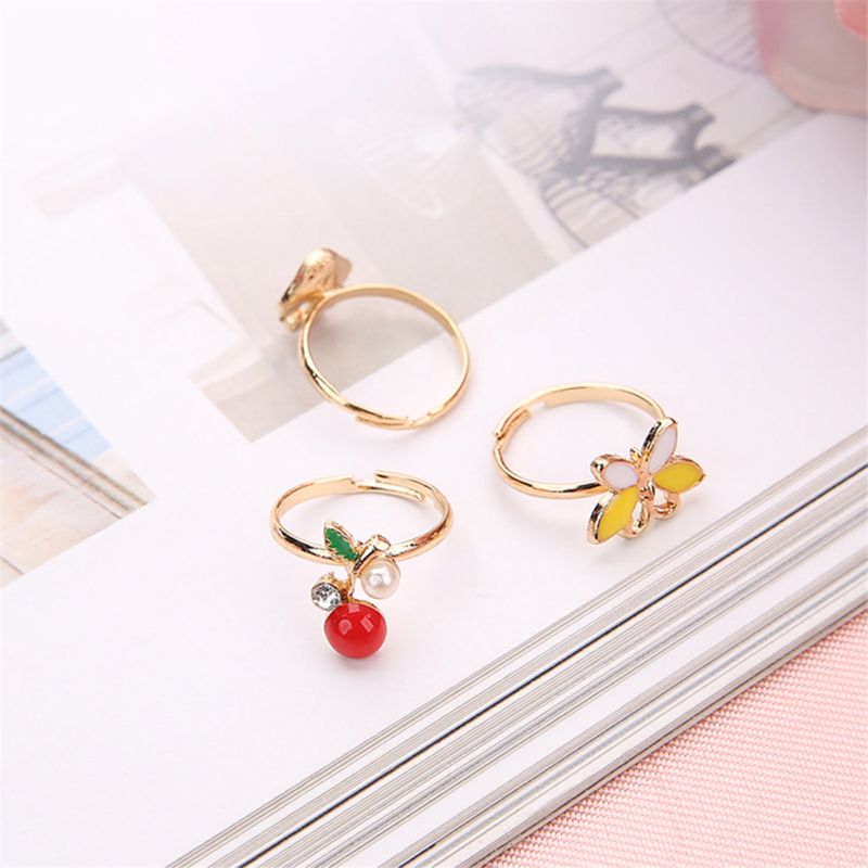 36 pcs Alloy Cartoon Rings With Bow tie box Colorful Lovely Adjustable Jewelry Party Favors Toys for Children Kids