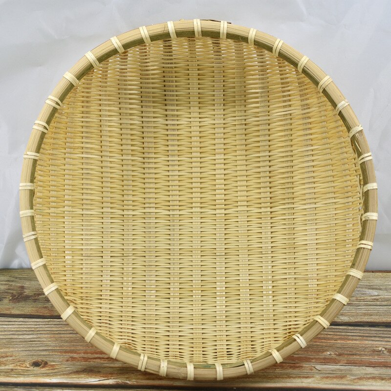 Natural Eco-Friendly Handmade Bamboo Baskets Fruit Vegetables Bread Rattan Basket Storage Basket Home Organizer: light yellow / 18x6cm