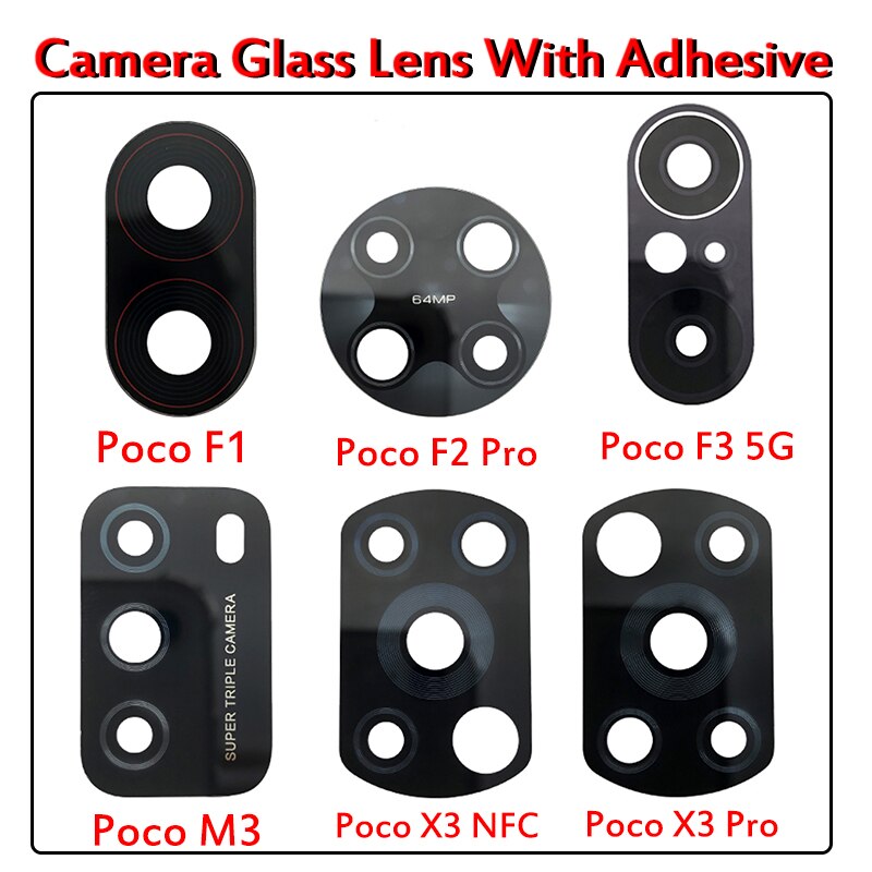 100% Original Camera Glass For Xiaomi Poco X3 NFC Poco M3 X3 Pro GT Poco F3 5G Rear Back Camera glass Lens With Glue Adhesive