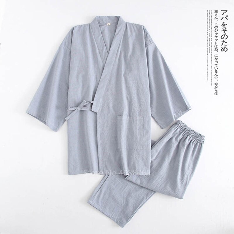 Asiatisk sommer hjemmetøy japansk stil spa tradisjonelle kimono bukser herre stripe samura pyjamas yukata jinbei nattøy pyjamas: Sett 6 / M