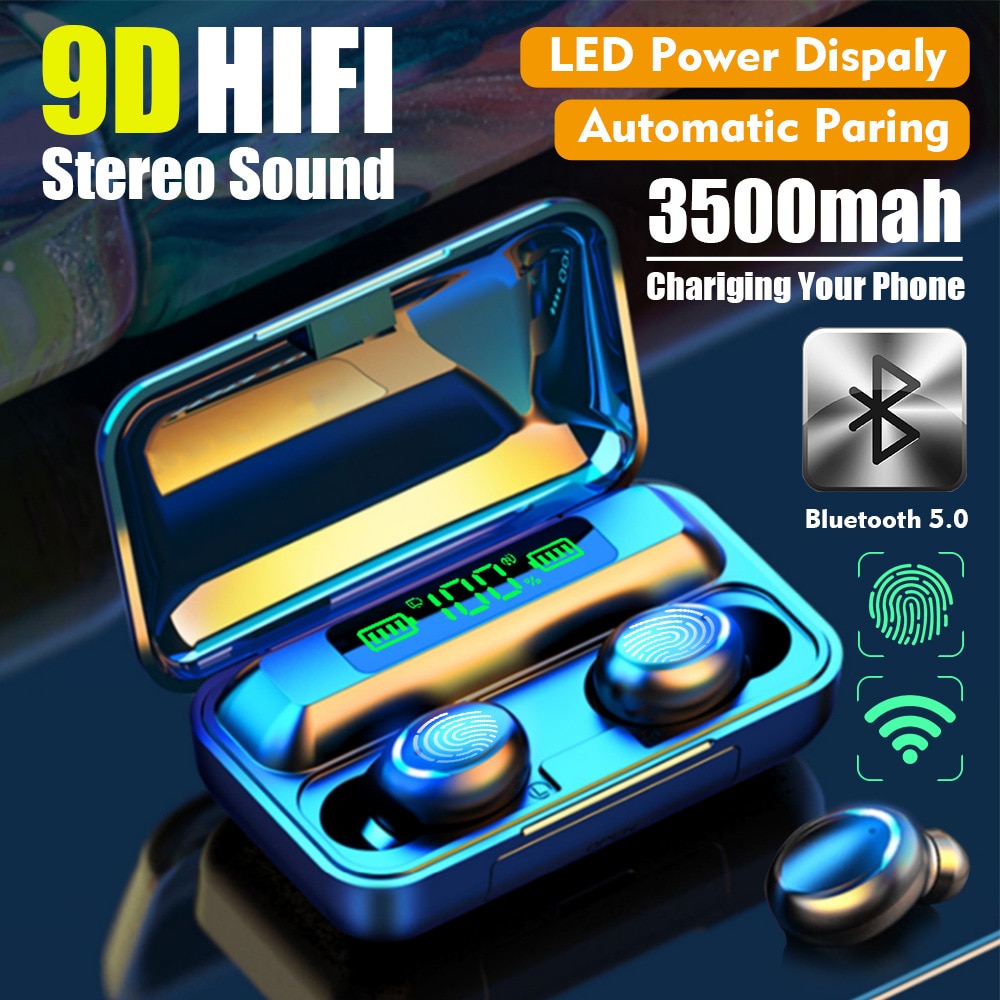 Olaf Oringinal F9-V 5,0 Bluetooth 5,0 Kopfhörer TWS Fingerabdruck berühren HiFI Stereo in-Ohr-Ohrhörer Drahtlose Kopfhörer für Sport