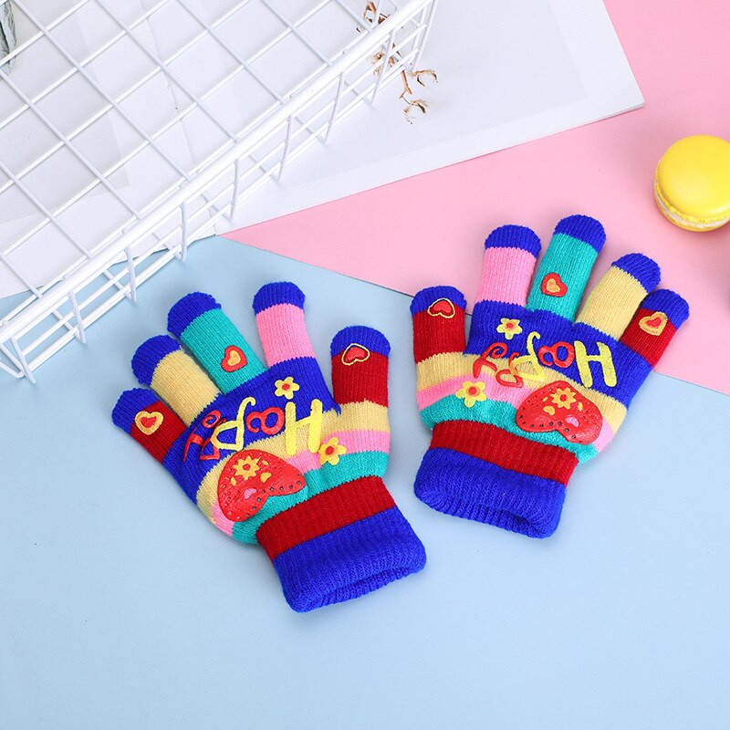 Guantes para niños con estampado de corazones y estrellas, para bebés, coloridos, de invierno, tejidos, cálidos