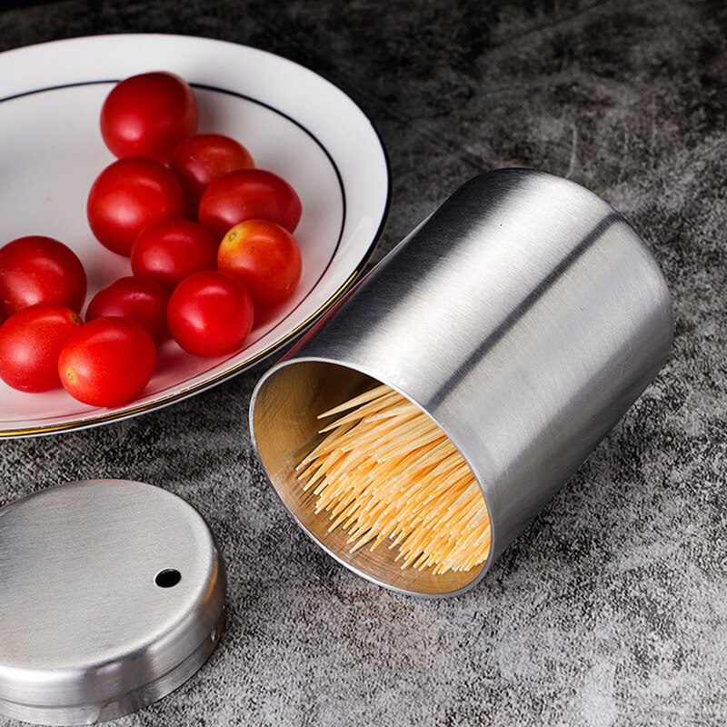 1PC Automatic Stainless Steel Toothpick Holder Secret Stash Cure Dent Toothpick Dispenser Cotton Swab Organizer House Tools