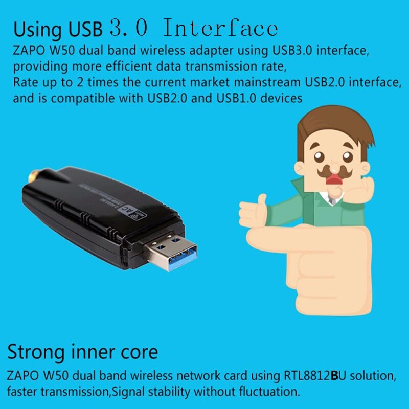 ZAPO Leistungsstarke 5GHz Dual Band WIFI USB 3.0 Adapter 1200Mbps kabellos AC Empfänger Netzwerk Karte hoch gewinnen Antenne Für Fenster Linux