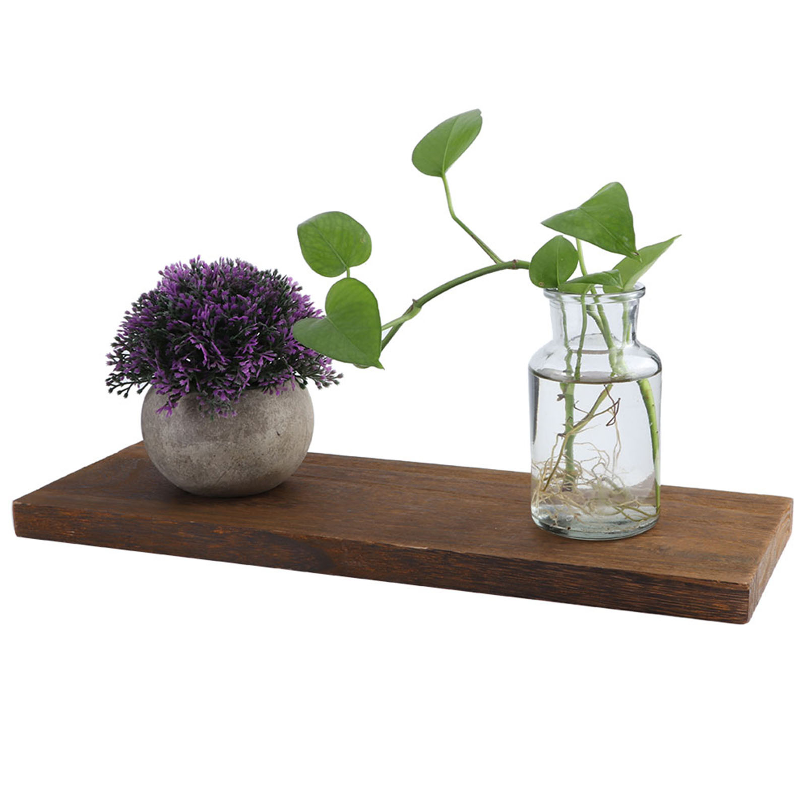 Prateleiras flutuantes montadas na parede, rack de armazenamento de madeira de camada única, organizador de exibição de fotos de plantas pequenas para casa e sala de estar