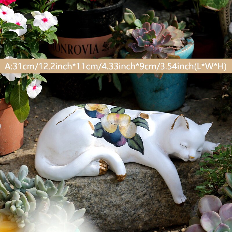 Luie Kat Sculptuur Dier Witte Kat Standbeeld Hars Bloem Kat Kitty Gazon Landschap Dier Ambachten Sculptuur Bloem Stand Decor: a