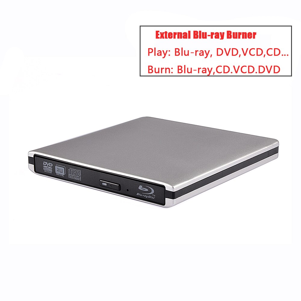 Grabador de Blu-Ray USB3.0 externo BD-ROM Unidad de DVD óptico Escritor de BD-RE Lector de Blu-Ray 3D para computadora portátil/escritorio: Blanco