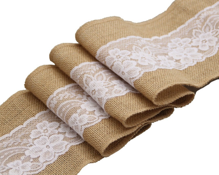 Burlap Lace Sash Set Burlap Table Runner Chair Sash Table Sashes Bows Party Decoration for Rustic Wedding Centerpieces and Brida