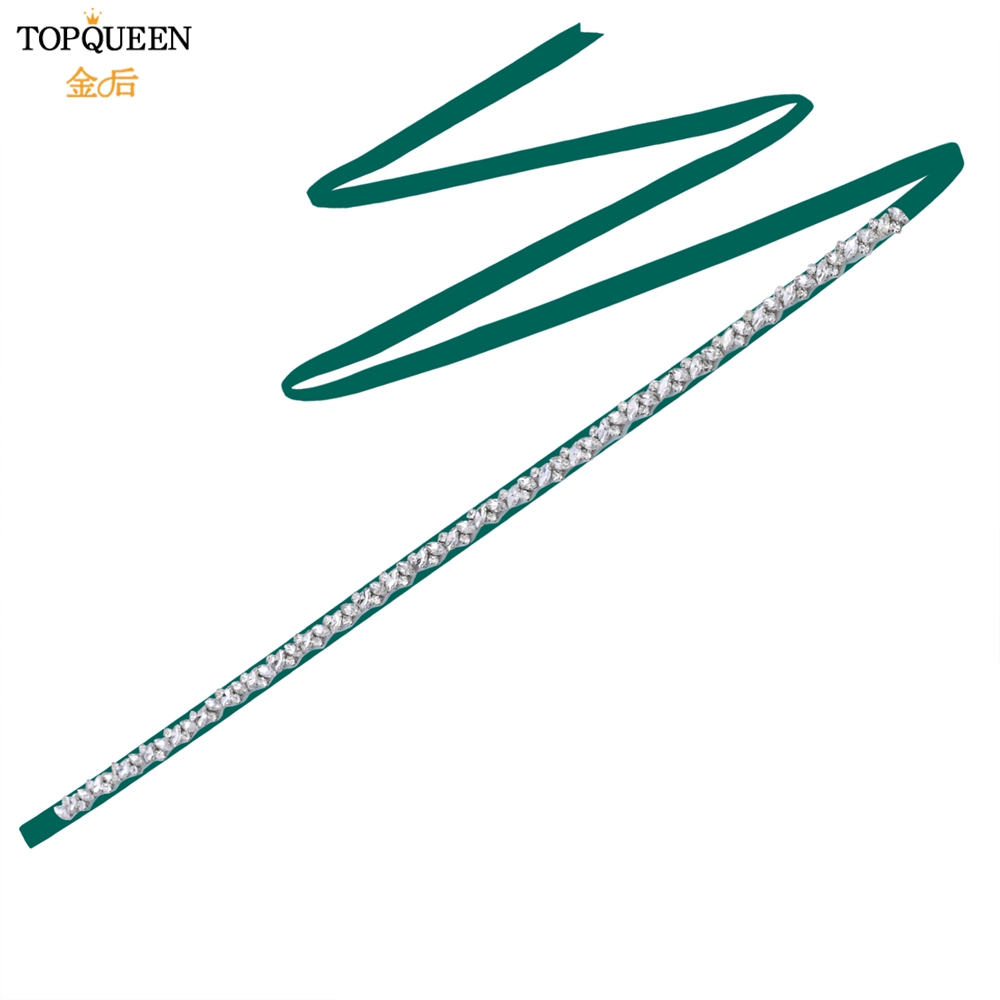 Topqueen S404 Zilveren Steentjes Riem Bruids Trouwjurk Accessoires Vrouwen Diamonds Party Gown Avond Sash Kleding Applicaties: green ribbon