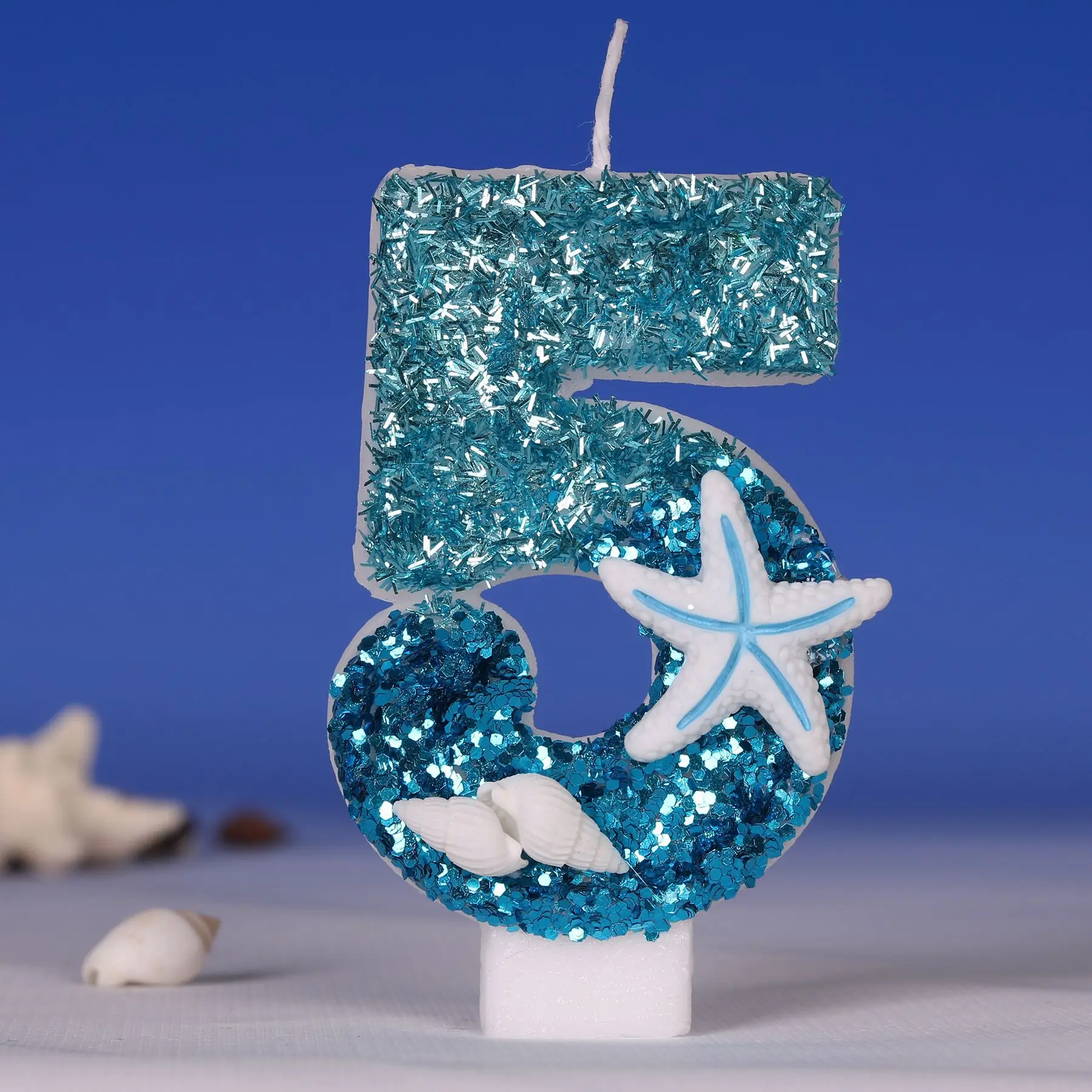 Bougies d'anniversaire bleues à paillettes de 0 à 9, flocon de neige bleu, décoration de gâteau pour fête d'anniversaire pour enfants filles, fournitures de décoration: Crème