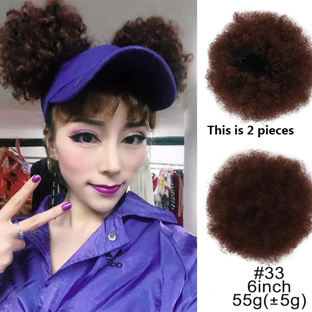 Extension chignon cheveux crépus, postiche synthétique afro, coiffure boule frisée, fixation par clips, 8 pouces: 6 inch color 33