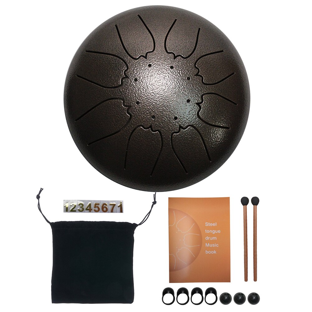8 Notes Small Drum w/ Carrying Bag 6 inch Percussion Steel Tongue Set Instrument for Music Lovers Playing Accessories: Bronze