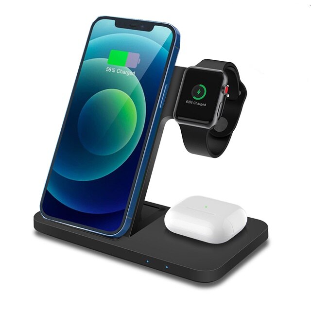 15W 3 In 1 Qi Draadloze Oplader Voor Iphone 12 11 Xs Xr X 8 Horloge Snelle Opladen Dock station Voor Apple Horloge 6 5 4 3 2 Airpods Pro: 3 IN 1 Black