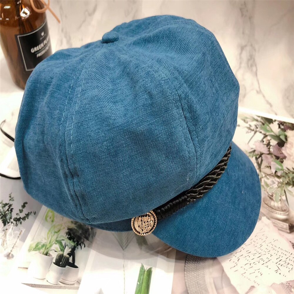Chapeau de boulanger en sergé solide pour femme et garçon, avec bouton et cordon, rose, noir, moutarde, octogonal, pour fille