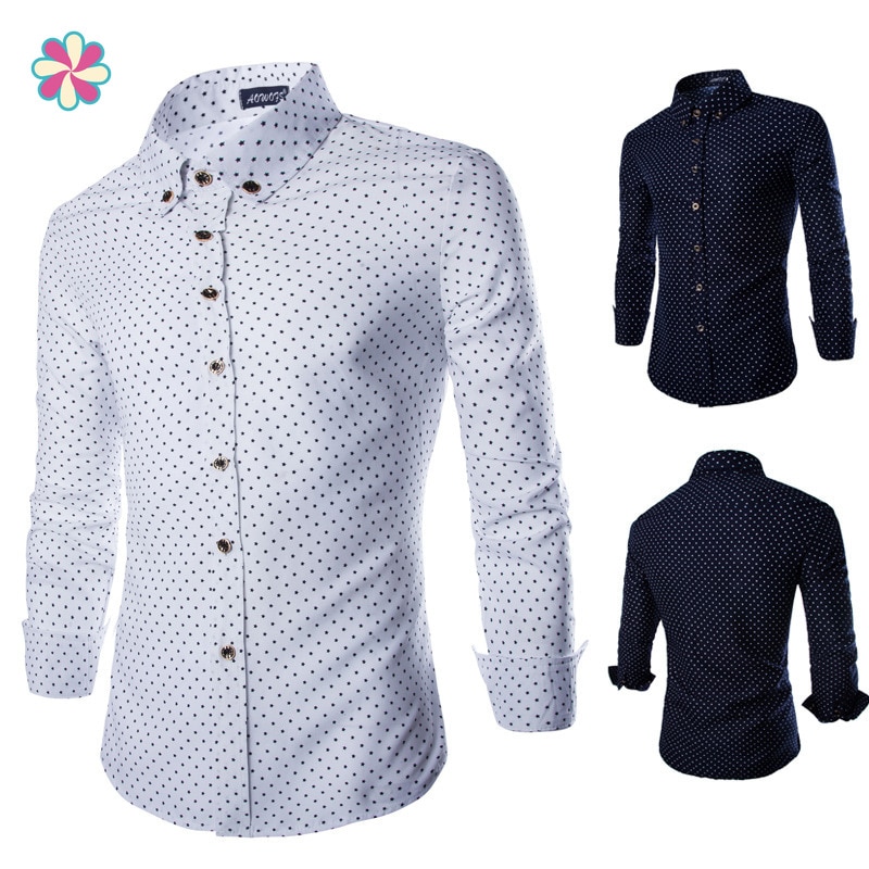 Print Casual Men Long Sleeve Shirt Stitching Pocket Fabric Soft Comfortable Men Dress Slim Fit Style W118