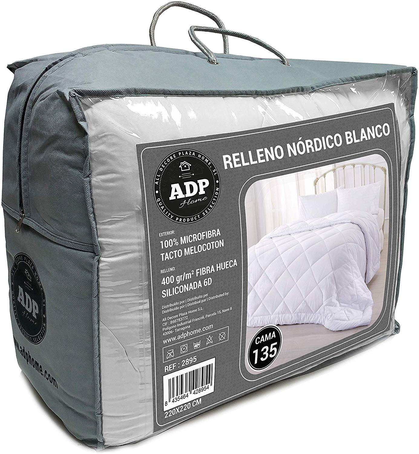 Relleno Nórdico Blanco 400 gr/m2 100% Fibra Hueca Siliconada 6D, Exterior 100% Microfibra Tacto de Melocotón ADP Home