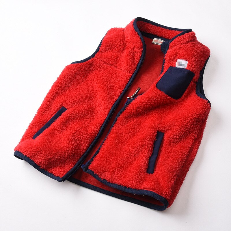BEKE MATA gilet di lana di agnello per ragazza spessa doppio strato cerniera bambino ragazzo gilet bambini inverno senza maniche capispalla abbigliamento per bambini: Rosso / 2Y