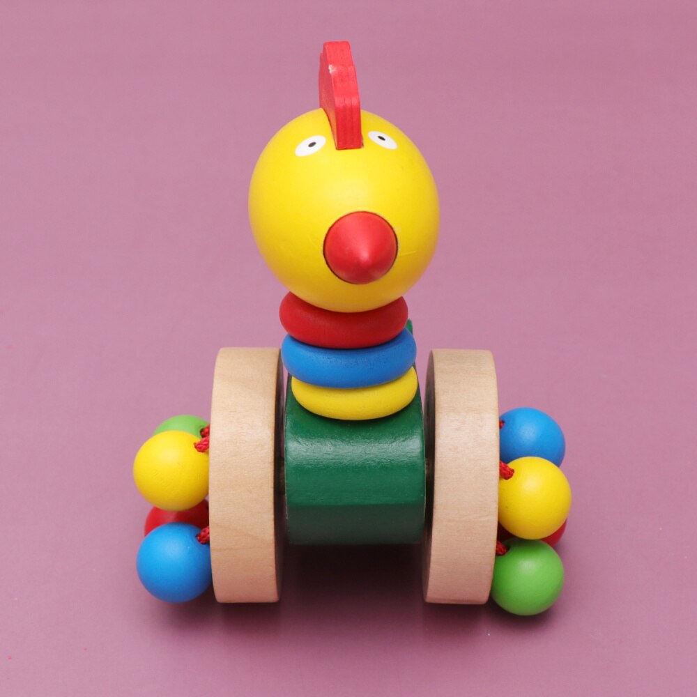 Baby skubbevogn legetøj tegneserie dyrevogne legetøj baby rullator trævogne legetøj skubbestang vogn legetøj (frø): Kylling