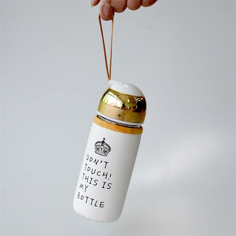 Upspirit 420mL Golden Glass Bottle with Cover Water Drinking Kettle Tumbler Portable Travel Tour Sport Protein Shaker Drinkware