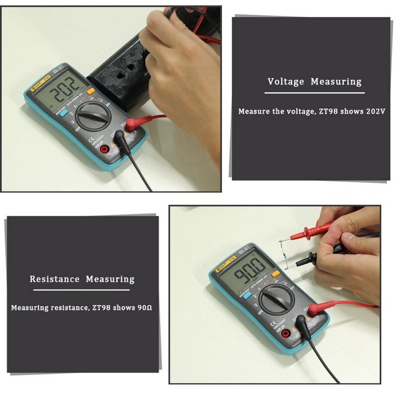 1Pcs ZT Digital Multimeters Portable AC/DC Ammeter Voltmeter Ohm LCD Display Backlight Multimeter Diode and Continuity Test